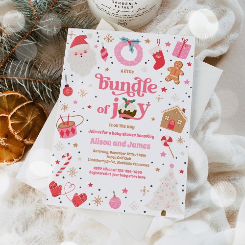 Bundle Of Joy Pink Girl Winter Baby Shower  Invitation