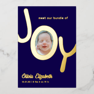 Bundle of JOY Real Gold Foil Photo Birth Holiday Card