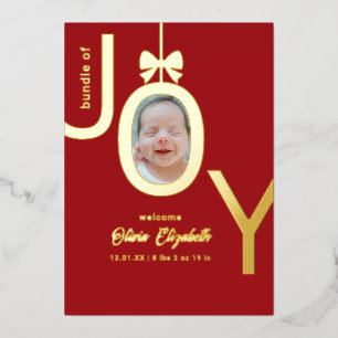 Bundle of JOY Real Gold Foil Photo Birth Holiday Card