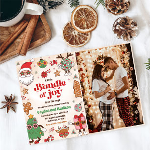 Bundle Of Joy Retro Christmas Baby Shower Photo Invitation