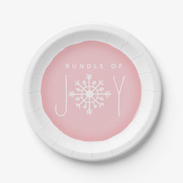 Bundle of Joy Snowflake Winter Pink Baby Shower Paper Plates (Front)