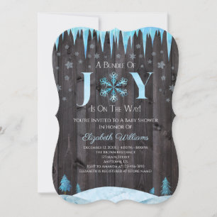 Bundle Of Joy Snowflake Wood Winter Baby Shower Invitation