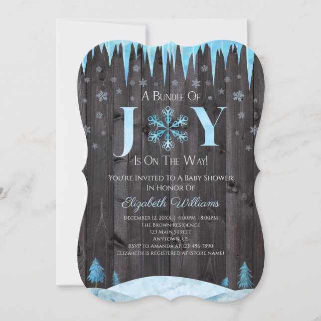 Bundle Of Joy Snowflake Wood Winter Baby Shower Invitation (Front)