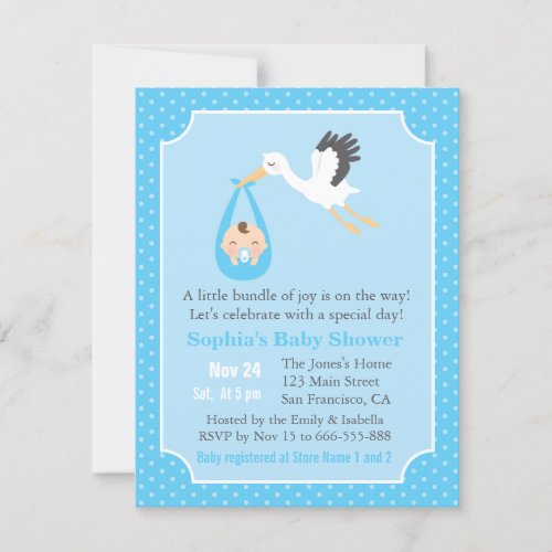 Bundle of Joy Stork Delivery Baby Boy Shower Invitation