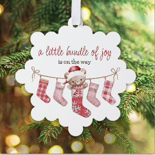 bundle of joy winter teddy bear ornament card