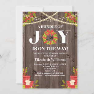 Bundle Of Joy Wreath Wood Christmas Baby Shower Invitation