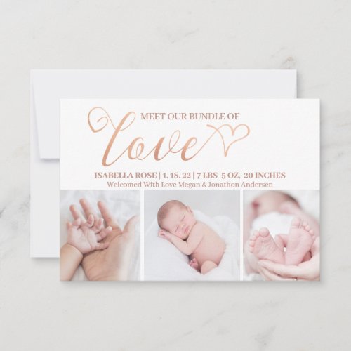 Bundle of Love Valentine 3 Photo Birth Baby Announcement