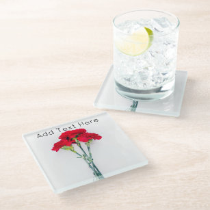Bundle of Red Carnation Flowers Glass Coaster
