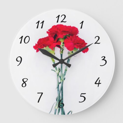 Bundle of Red Carnation Flowers Large Clock