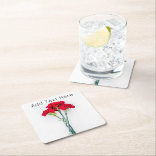 Bundle of Red Carnation Flowers Square Paper Coaster