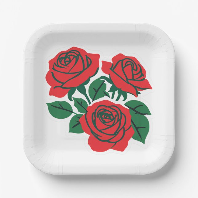 Bundle of Red Roses Formal Wedding Paper Plates (Front)