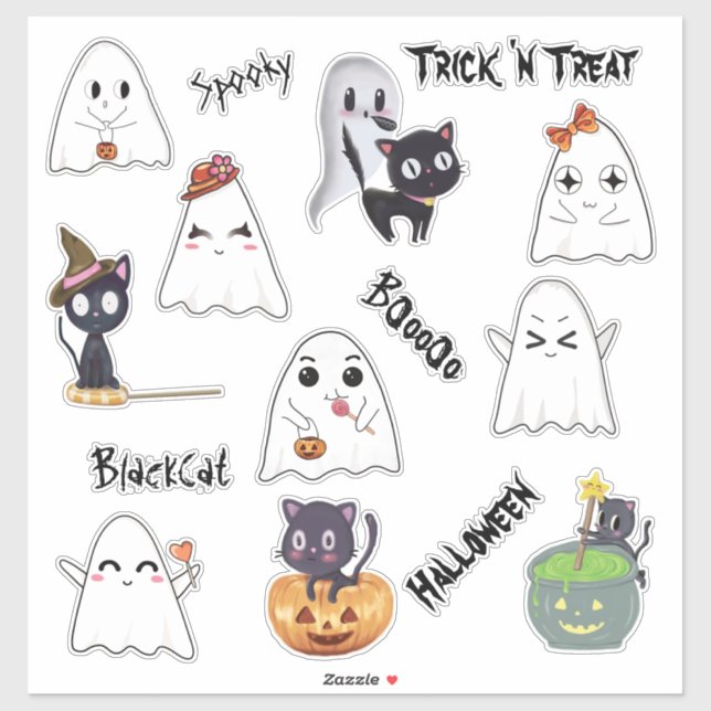 Bundle Spooky Ghost Black Cat Halloween Sticker (Sheet)