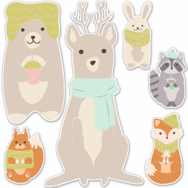 Bundled Up For Winter Cute Animals Baby Room Sticker (Front)