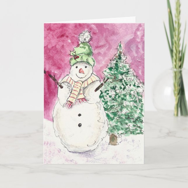 Bundled Up watercolor print greeting card (Front)