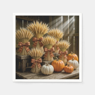 Bundled Wheat Sheaves In Barn With Pumpkins Napkins