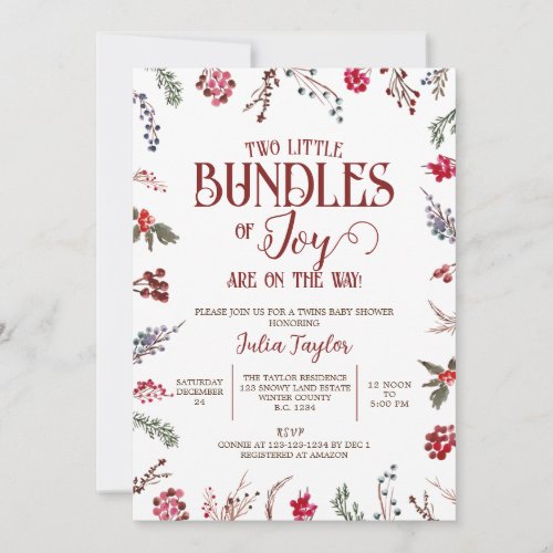 Bundles of Joy Berries  Holly Twins Baby Shower Invitation