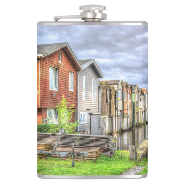 Bungalow Harbor Scenary Boat Landscape             Flask (Front)