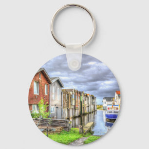 Bungalow Harbor Scenary Boat Landscape           Keychain