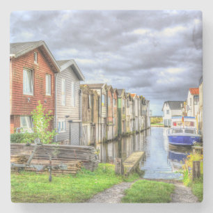Bungalow Harbor Scenary Boat Landscape             Stone Coaster