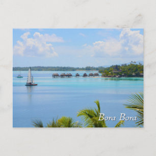 Bungalows and boat in Bora Bora Postcard