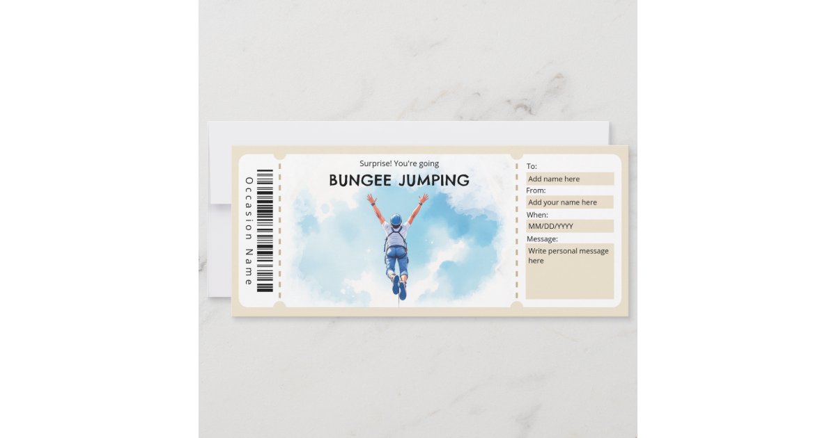 Bungee Jumping Ticket Gift Certificate Invitation | Zazzle