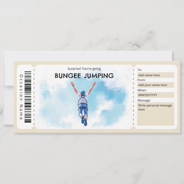 Bungee Jumping Ticket Gift Certificate Invitation (Front)