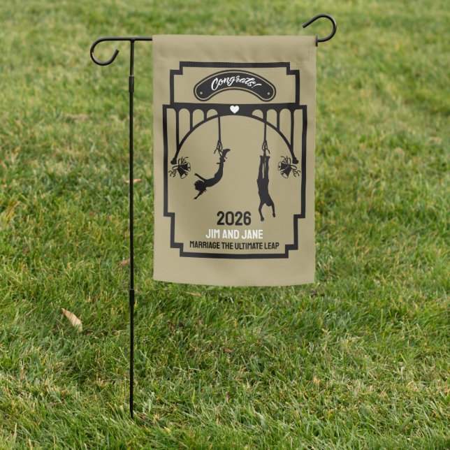 Bungee Jumping Wedding Gift Garden Flag (In SItu)