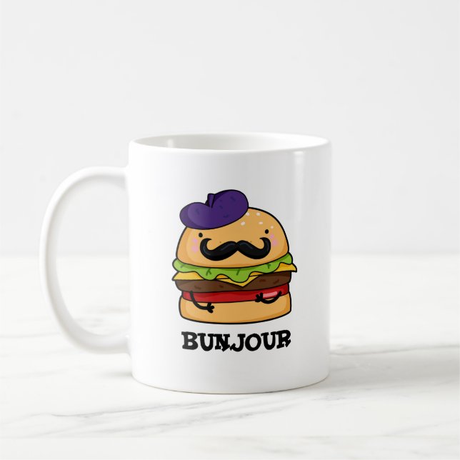 Bunjour Funny French Burger Bun Pun  Coffee Mug (Left)