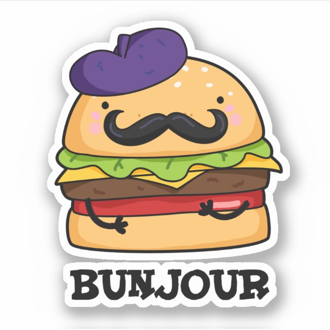 Bunjour Funny French Burger Bun Pun  Sticker (Front)