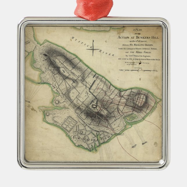 Bunker Hill Revolutionary War Map (June 17, 1775) Metal Ornament (Front)