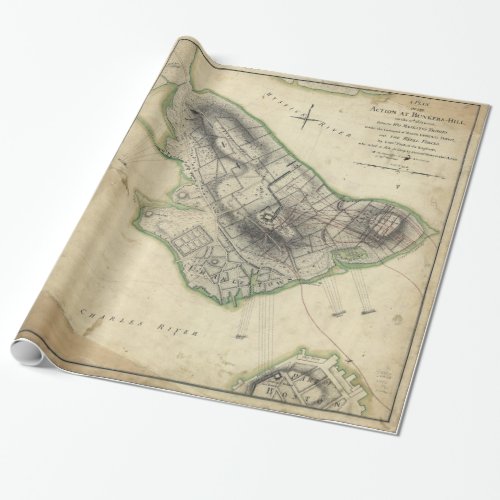Bunker Hill Revolutionary War Map June 17 1775 Wrapping Paper