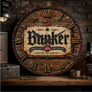 Bunker Man Cave Vintage Pub Bar Garage Decor Large Clock