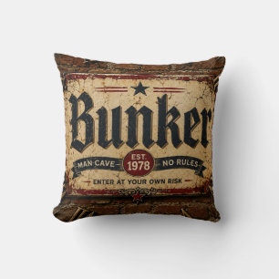 Bunker Man Cave Vintage Pub Bar Garage Decor Throw Pillow