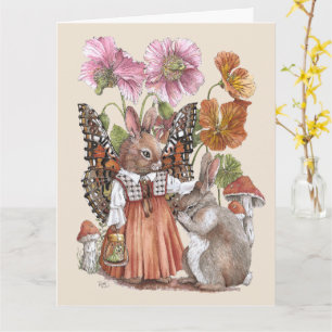 Bunnerfly Comforting Rabbit Whimsical Watercolor Card