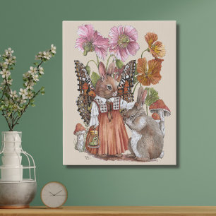 Bunnerfly Comforting Rabbit   Whimsical Watercolor Faux Canvas Print