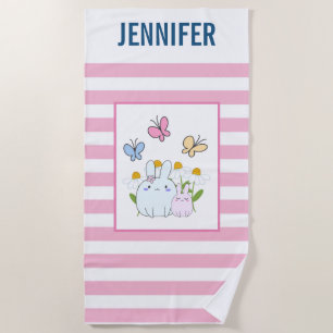 Bunnie Flowers & Butterflies Personalized Beach Towel