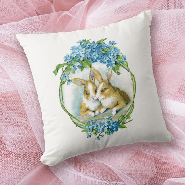 Bunnies and Blue Flowers Pillow (Creator Uploaded)