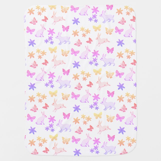 Bunnies and butterflies baby blanket (Front)