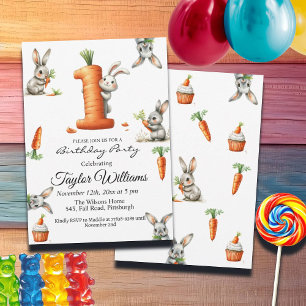 Bunnies and Carrots 1st Birthday Party Invitation