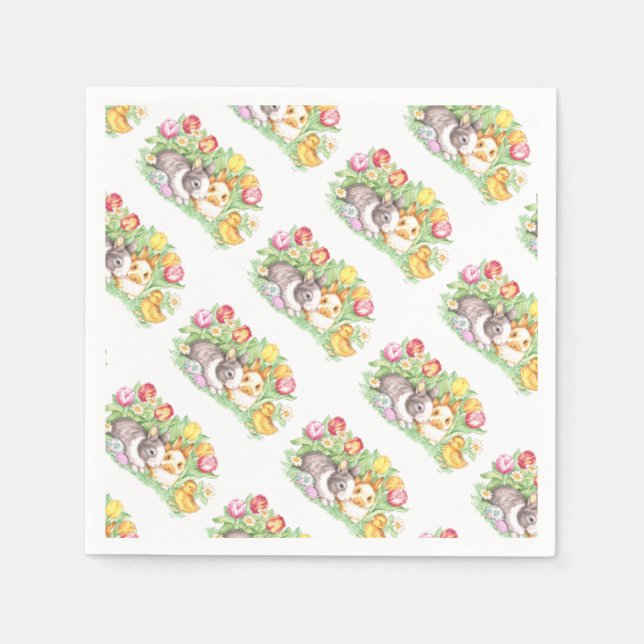 Bunnies and Chicks, Easter Bunny Paper Napkins (Front)