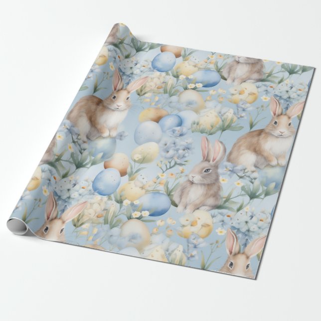 Bunnies and Egg Garden Wrapping Paper (Unrolled)