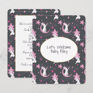 Bunnies and Gold Stars on Gray Invitation