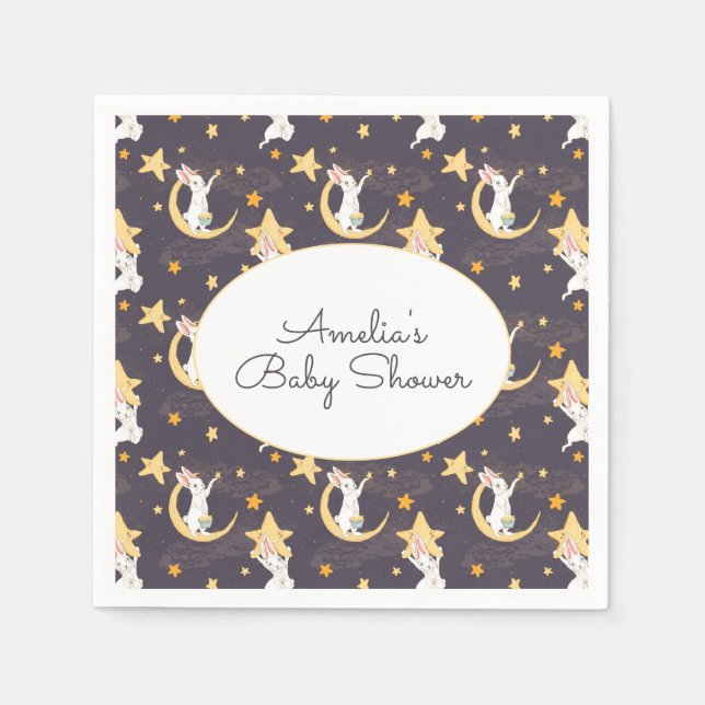 Bunnies and Gold Stars on Gray  Napkins (Front)