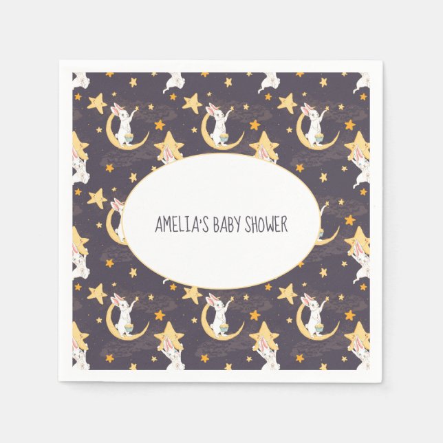 Bunnies and Gold Stars on Gray  Napkins (Front)