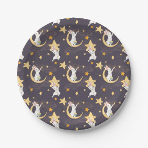 Bunnies and Gold Stars on Gray Paper Plates