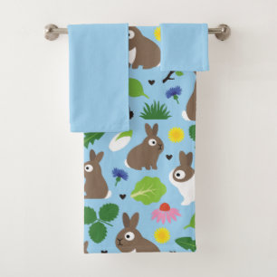 Bunnies And Their Treats Bath Towel Set