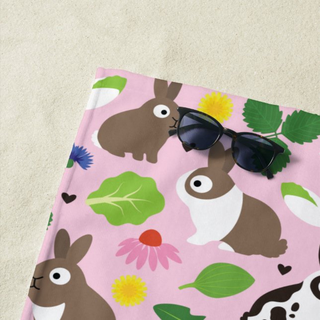 Bunnies And Their Treats Seamless Pattern Beach Towel (In Situ)