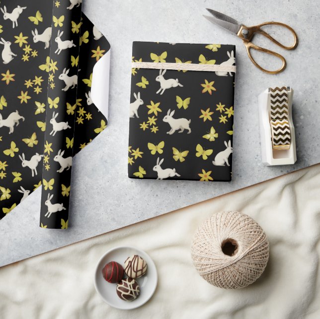 bunnies and yellow butterflies wrapping paper (Crafts)