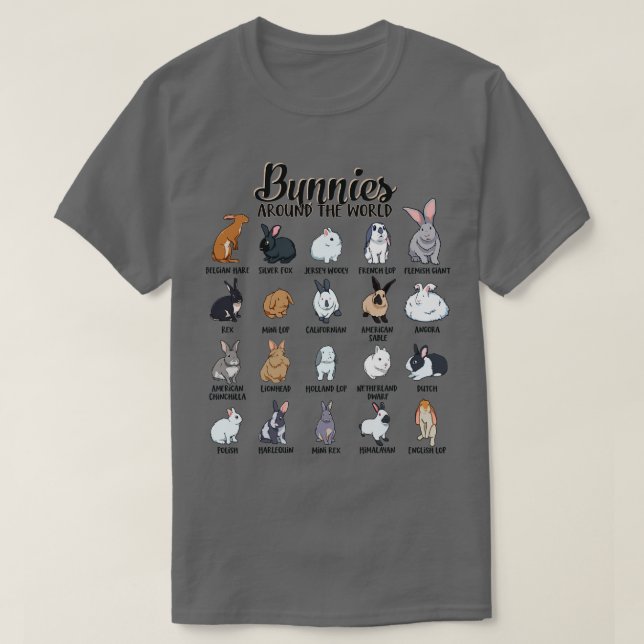 Bunnies around the world Rabbit breeds T-Shirt (Design Front)