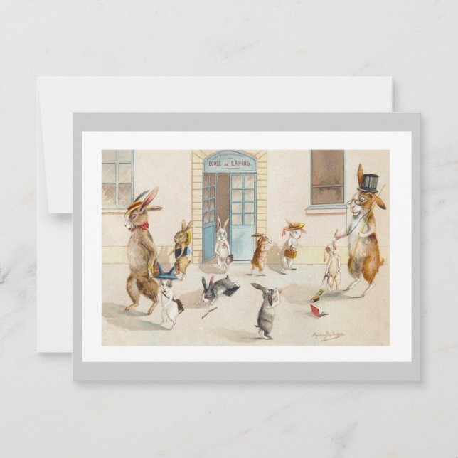 Bunnies at School - Cute Easter Party Invitation (Front)